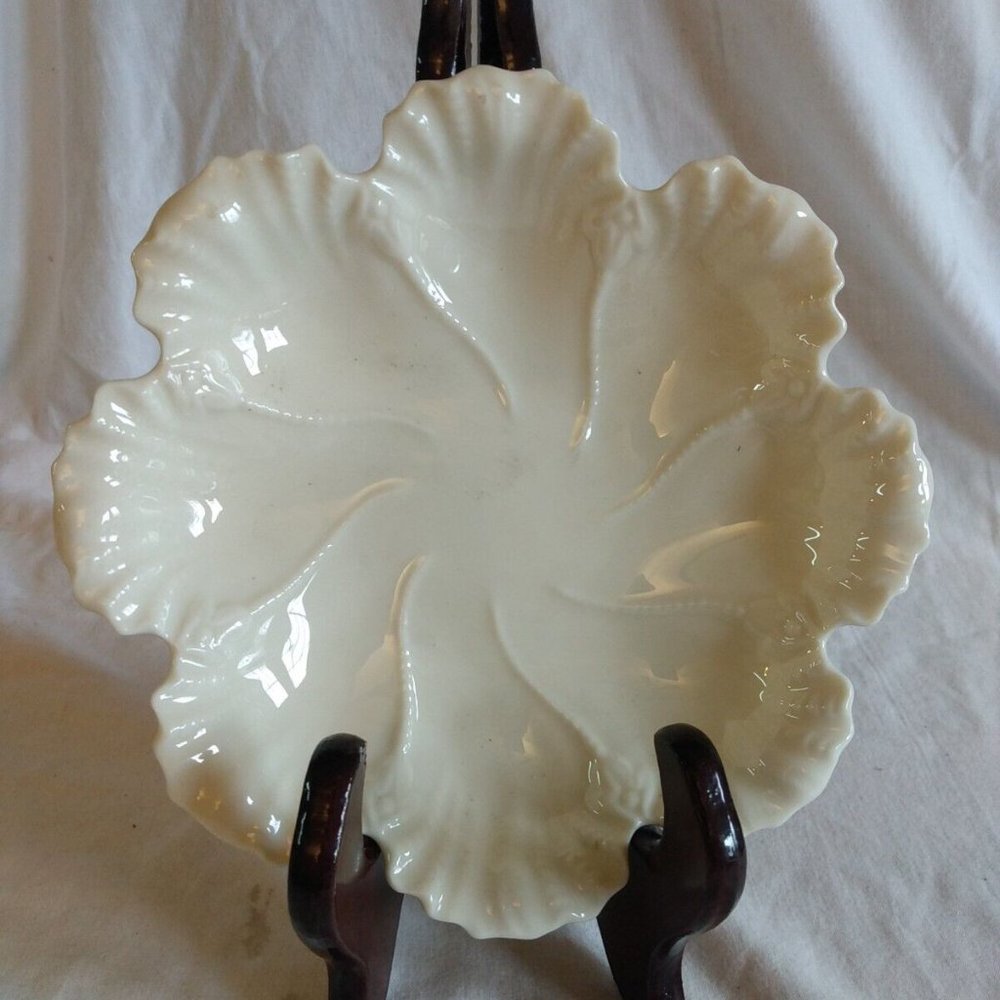 Vintage Lenox 7.5 Inch Ivory Oyster Plate Blue Green L stamp Made In USA